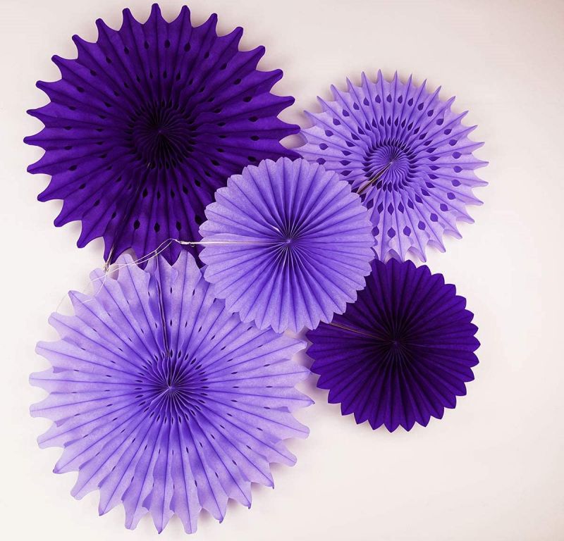 Kit de pompons chinois en papier blanc et violet, cercle suspendu pour fête et mariage, différentes tailles