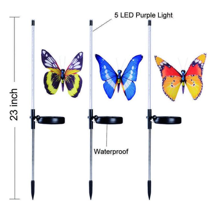 Lumières solaires multicolores imperméables de pelouse de voie de papillon optique de fibre