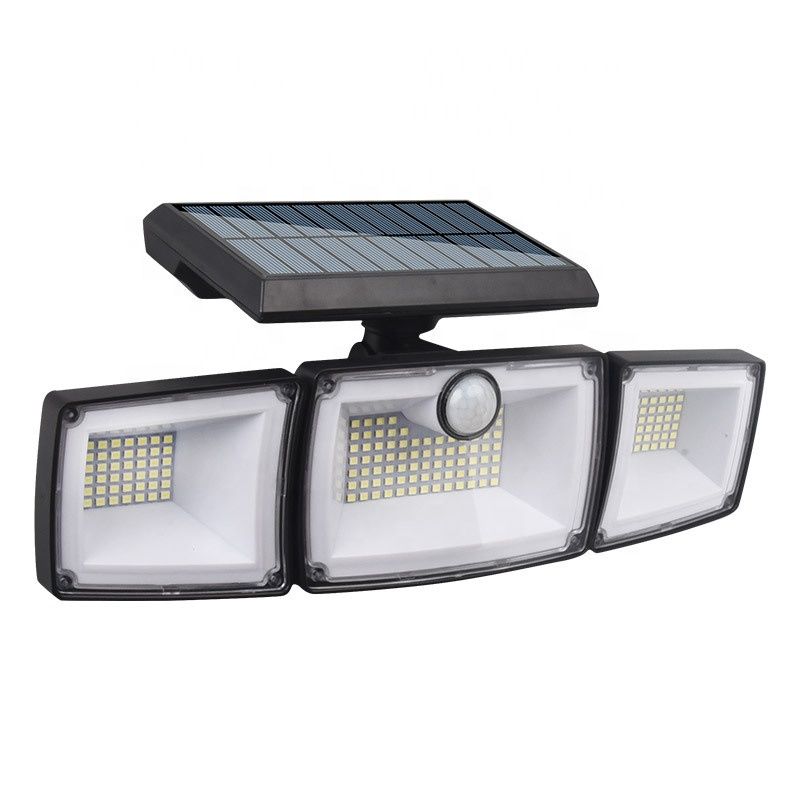 Lampe murale solaire étanche à trois têtes avec capteur de mouvement