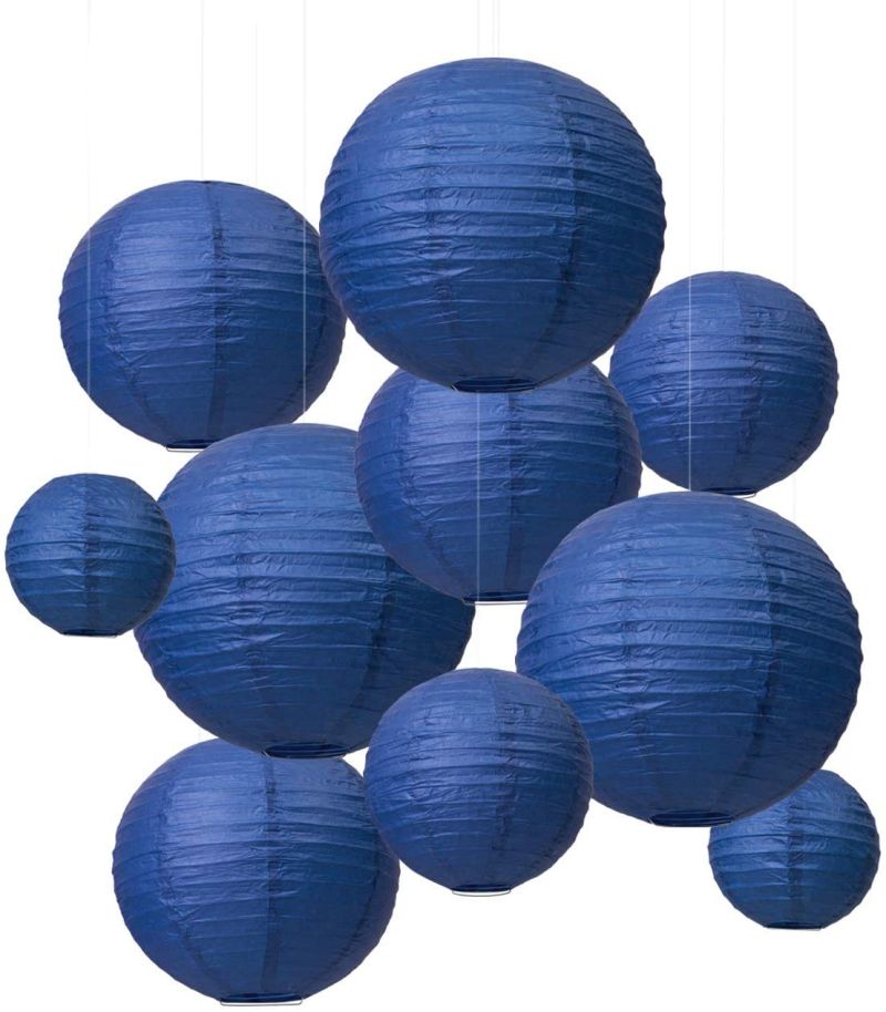 Lanterne chinoise ronde suspendue en papier bleu foncé, différentes tailles pour intérieur et extérieur, fête de mariage