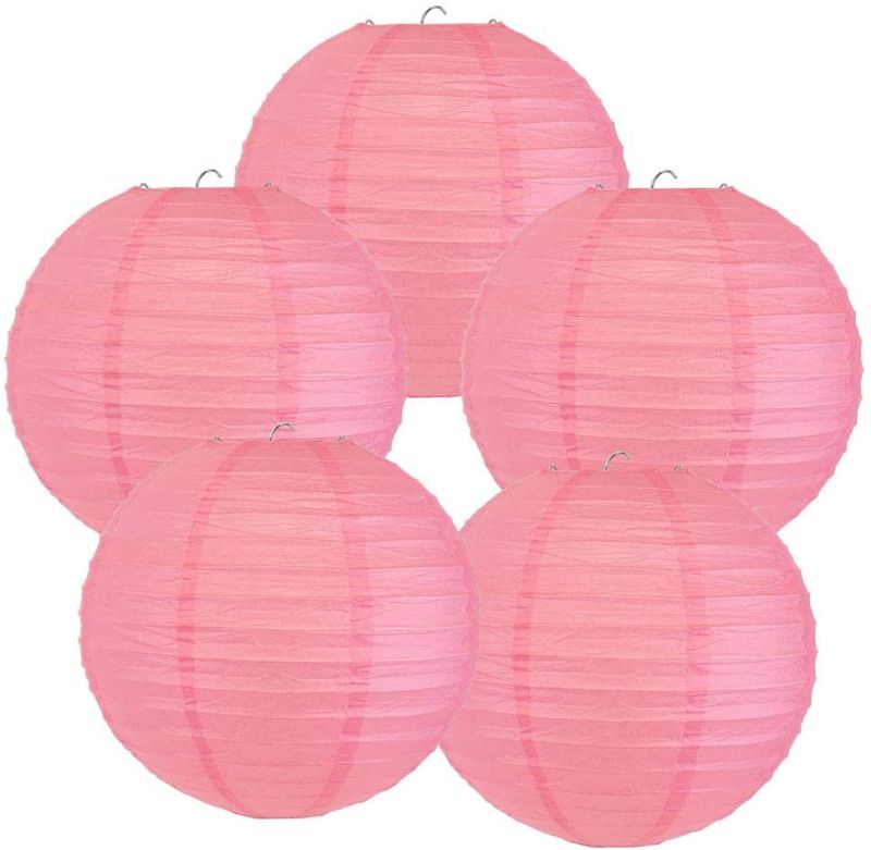 Lanterne chinoise ronde suspendue en papier rose vif, tailles variées, pour intérieur et extérieur, fête de mariage