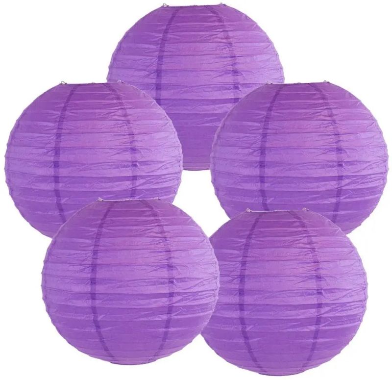 Kits de lanternes chinoises en papier violet à suspendre, tailles variables, pour intérieur et extérieur, fête de mariage, ronde